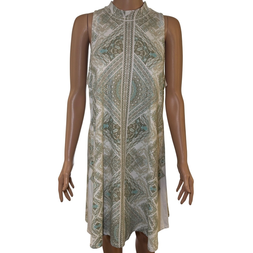 Altar'd State Womens M Mock Neck Keyhole Sheath Dress Geometric Print Sleeveless